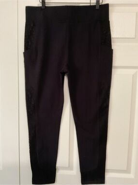 Logo Black High-Rise Black with lace insert Leggings